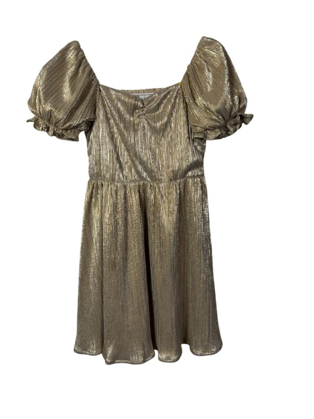Janie And Jack Metallic Gold Puff Sleeve Smocked Girls Dress Size 12 Party Event